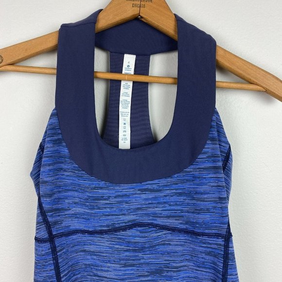 Lululemon Racerback Tank Top Women 4 Blue Gray Space Dye Mesh Built In Shelf Bra - Picture 2 of 9